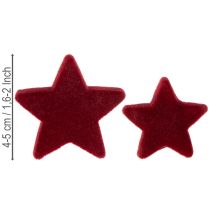 položky Vánoční ozdoby, hvězdy, bordó vločkové, stolní dekorace, 4-5 cm, 40 kusů