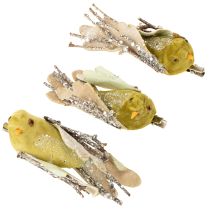 položky Vánoční dekorace ptáček na sponku zelená, třpytivá 12cm 6ks různobarevná