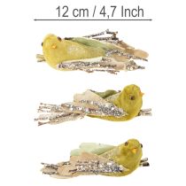 položky Vánoční dekorace ptáček na sponku zelená, třpytivá 12cm 6ks různobarevná