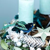 položky Vánoční dekorace kos s klipem modrý, třpytky assort 3ks