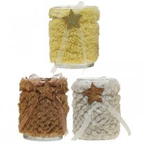 položky Vánoční dekorace lucerna skleněná umělá kožešina V12cm Ø9,5cm 3ks