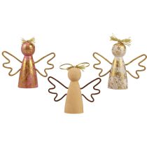 Vánoční anděl dřevěná dekorace zlatý dekorační věšák 9×3×7,5cm 6ks
