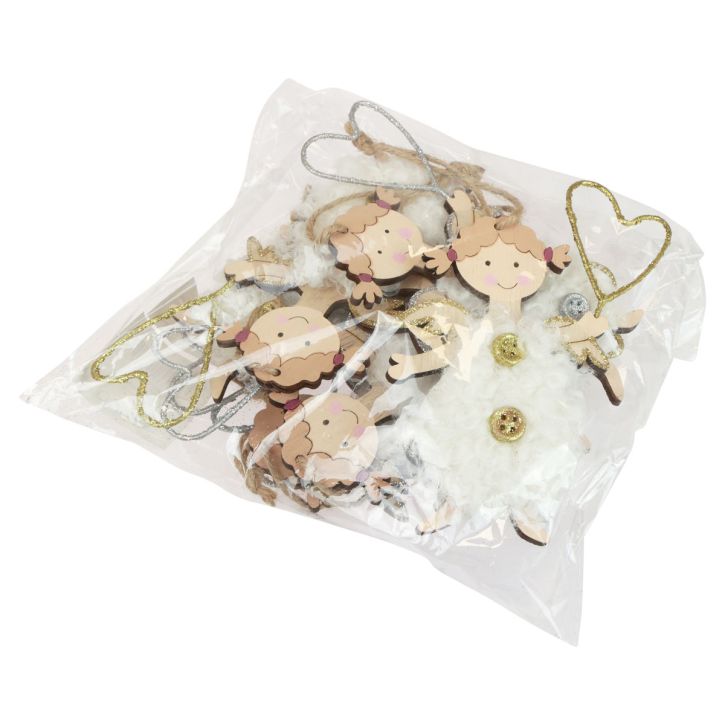 položky Vánoční anděl se srdcem Vánoční ozdoby na stromeček dřevo 14,5cm 8 ks