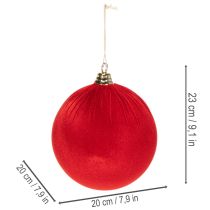 položky Červená sametová vánoční koule, velká 20cm vánoční koule, 3 kusy