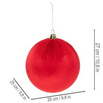 položky Červená sametová vánoční koule, velká dekorativní koule k zavěšení, 25 cm, 2 kusy