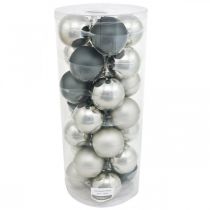 položky Vánoční koule, přívěsek na stromeček, ozdoba na stromeček černá/stříbrná/perleť V6,5cm Ø6cm pravé sklo 24 ks