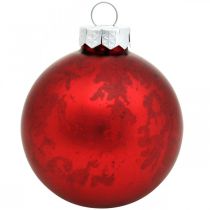 Koule na stromeček, vánoční ozdoby, skleněná koule červená mramorovaná V4,5cm Ø4cm pravé sklo 24ks