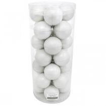 položky Sněhová koule, přívěsek na stromeček, ozdoba na vánoční stromeček, zimní dekorace bílá V6,5cm Ø6cm pravé sklo 24 ks