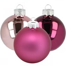 Vánoční koule, ozdoby na stromeček, koule na stromeček fialová V6,5cm Ø6cm pravé sklo 24ks