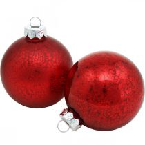 Vánoční ozdoby, přívěsky na stromeček, vánoční koule červené mramorované V8,5cm Ø7,5cm pravé sklo 14ks
