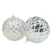 položky Vánoční koule s diamantovým vzorem stříbrná matná, lesklá Ø8cm 2ks