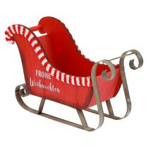Vánoční sáně Dřevo Kov Červené Veselé Vánoce L26cm