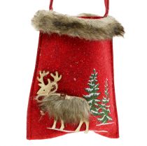Vánoční taška červená s kožešinou 15,5cm x 18cm 3ks