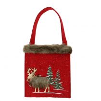 Vánoční taška červená s kožešinou 15,5cm x 18cm 3ks