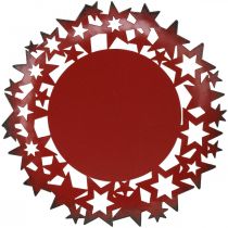 Vánoční talíř kovový ozdobný talíř s hvězdami červený Ø34cm