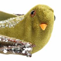 položky Vánoční dekorace ptáček na klipu zelený, třpytky 12cm 6ks různé
