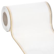 položky Bílá moaré stuha na věnec se zlatým perleťovým okrajem, 175 mm - Elegantní stuha pro dekoraci a floristiku