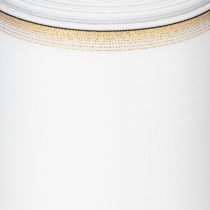 položky Bílá moaré stuha na věnec se zlatým perleťovým okrajem, 175 mm - Elegantní stuha pro dekoraci a floristiku
