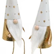 položky Gnome vánoční ozdobná figurka bílá, zlatá Ø6,5cm V22cm 2 ks