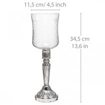 Lucerna skleněná svíčka sklo starožitný vzhled čirá, stříbrná Ø11,5cm V34,5cm