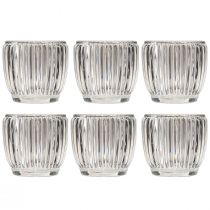 položky Skleněná dóza na svíčku Lucerna s drážkami čirá Ø7cm 6 ks