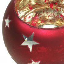 Skleněná lucerna sklenice na čajovou svíčku s hvězdami červená Ø12cm V9cm