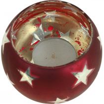 položky Skleněná lucerna sklenice na čajovou svíčku s hvězdami červená Ø9cm V7cm