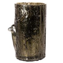 položky Skleněný svícen na čajové svíčky s hlavou jelena a reliéfy stromů, zimní dekorace, 26 cm