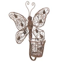 položky Kovová lucerna, nástěnná dekorace, motýl, rezavá úprava, 36,5 cm