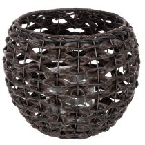 položky Pletený svícen na čajové svíčky, černý a hnědý, letní dekorace, Ø31cm V25cm