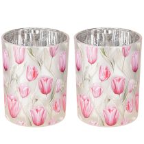 položky Elegantní lucerna s motivem tulipánů pro jarní dekoraci, 12,5 cm, 2 kusy.