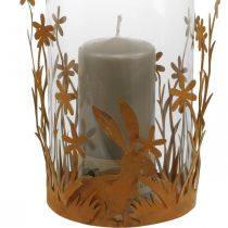 Lucerna s králíčky, jarní dekorace, kovová dekorace s květinami, velikonoční patina Ø11,5cm V18cm