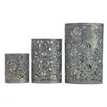 Dekorace lucerny kovová zahradní šedá H10/15/20cm sada 3 ks