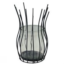 položky Lucerna skleněná kovová ozdobná černá číše Ø17cm V27cm