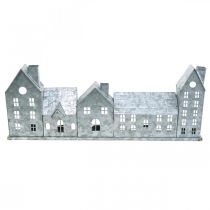 položky Řada domů, kovová dekorace na osvětlení, adventní dekorace, stříbrná lucerna D52cm V20cm