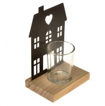 položky Lampionový domeček kovový černý s dřevěnou základnou V15cm 2ks