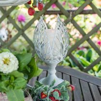 Lucerna kovová bílá, svícen na čajovou svíčku květina Ø13cm V30cm