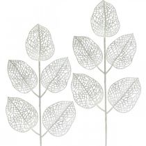 Zimní dekorace, deko listy, umělá větvička bílé třpytky L36cm 10ks