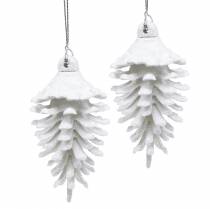 Ozdoby na vánoční stromeček šišky bílé třpytky 9cm x 4,5cm 6ks