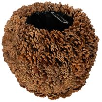 položky Dekorativní květináč s borovými šiškami, přírodní vzhled, 27 cm. Kulatý květináč z borových šišek, přírodní hnědý, vyrobený z borových šišek, 27 cm x 22 cm.