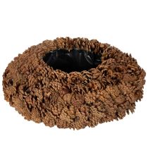 položky Kulatý květináč z borových šišek jako květináč, 38 cm; kulatý květináč z borových šišek, přírodní hnědý, vyrobený z borových šišek, 38 cm x 14 cm