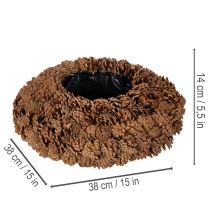 položky Kulatý květináč z borových šišek jako květináč, 38 cm; kulatý květináč z borových šišek, přírodní hnědý, vyrobený z borových šišek, 38 cm x 14 cm