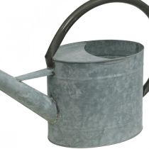 položky Starožitná kovová konev na zalévání, stříbrnošedá, stylová zahradní dekorace, váza na květiny, D53 cm V29 cm