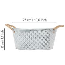 položky Oválná zinková miska s lanovými úchyty, 27 cm x 17,5 cm, V 12 cm