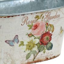 Vintage květinová vana, kovový květináč s uchy, květináč s růžemi L18cm H10,5cm