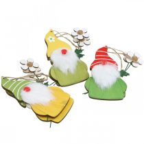 položky Jarní dekorace trpaslík na zavěšení dřevěný trpaslík s květinou V17cm 6 ks