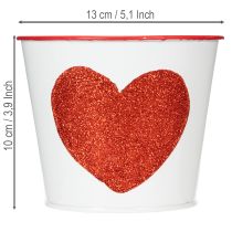 položky Bílý květináč s červeným srdcem, květináč, Ø13cm V10,5cm