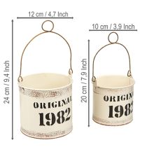 položky Dekorativní kbelík s uchem „Original 1982“ krémová Ø12/10cm sada 2×2 dílů