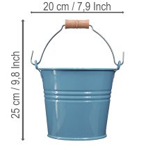položky Dekorativní vědro, kovové, dřevěná rukojeť, květináč, modré, výška 16 cm, 2 kusy
