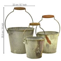 položky Dekorativní kbelík kovový rezavý vintage Ø15/17,5/22cm sada 3 kusů